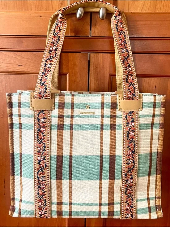 Spartina 449 Charlie Plaid Print Linen & Leather Trimmed Tote Bag - Picture 11 of 11